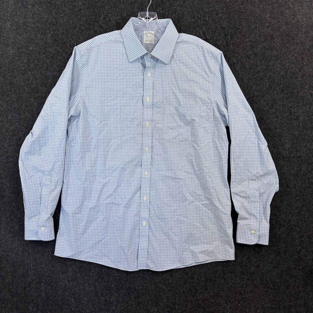 Brooks Brothers Milano Shirt Men's 16.5-34 Blue Gingham Non Iron Stretch Supima